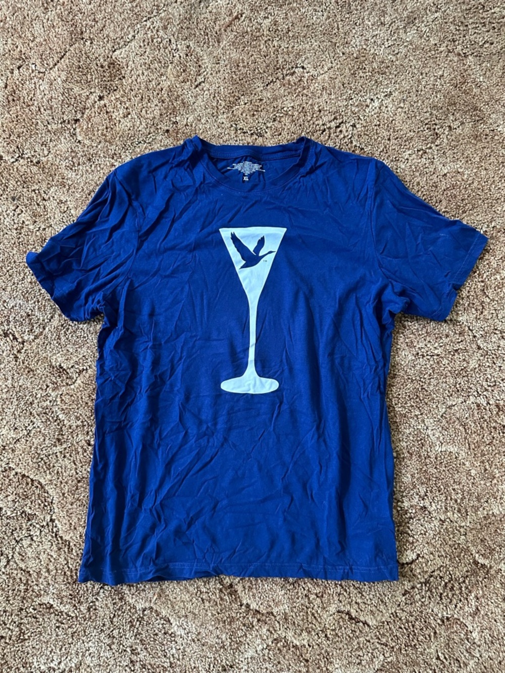 Men's Blue Graphic Tee with White Cocktail Glass Logo - Brand: Grey Goose